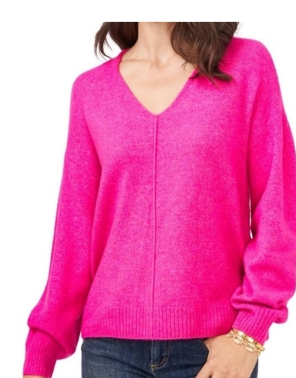 Vince Camuto Women's V-Neck Sweater in Hot Pink